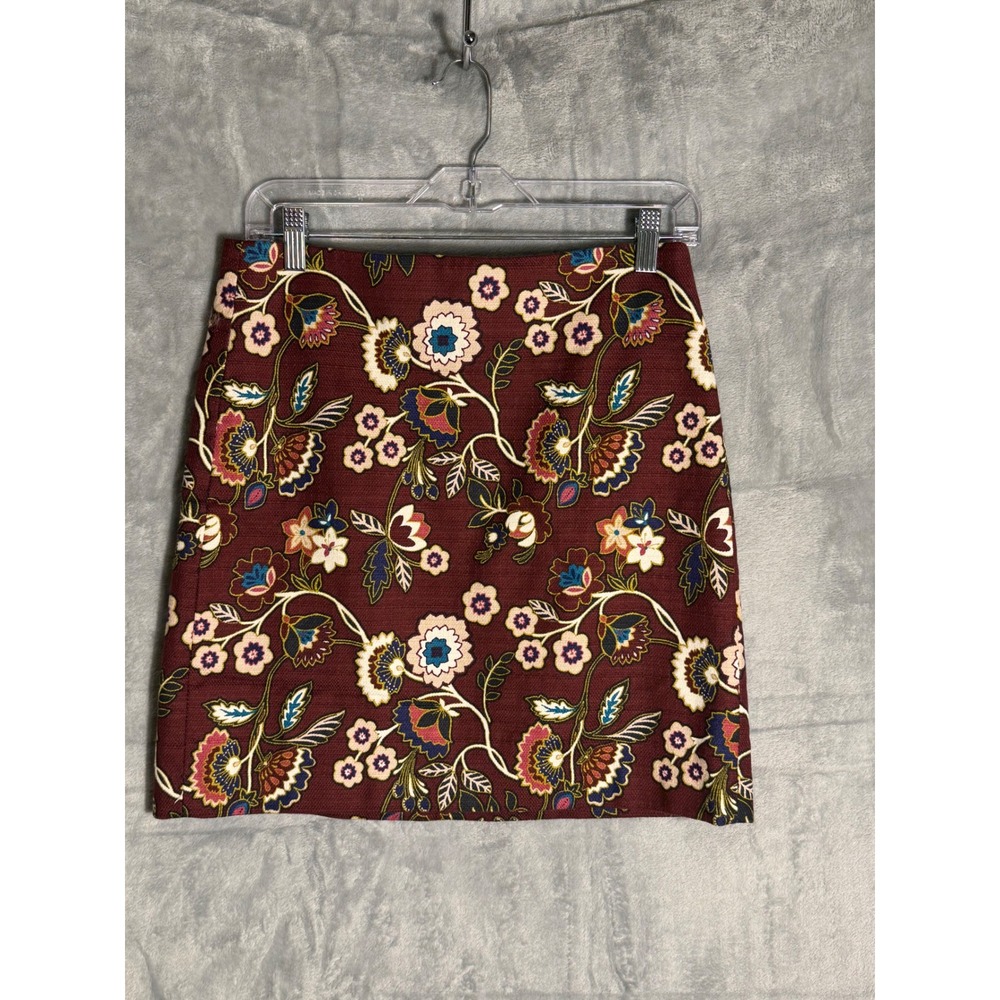 Loft Outlet Petite Burgundy Floral Tapestry Mini Skirt Size 4P Boho A-Line